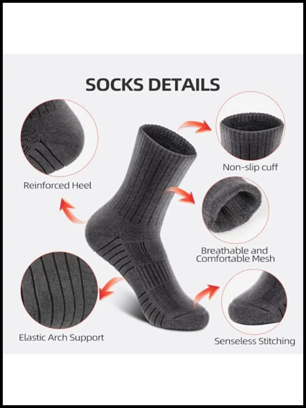 Merino Wool Hiking Socks 3-Pack Moisture Wicking Crew Athletic Socks